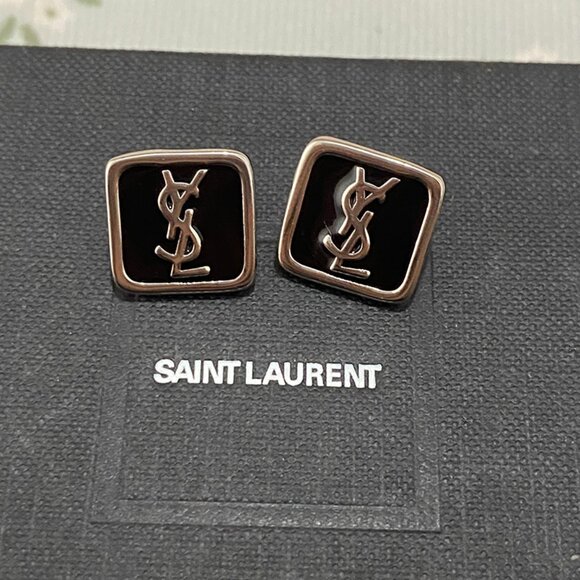 Saint Laurent Square Silver Metal Frame With A Black Background, Classic Ysl Ear - Picture 1 of 4